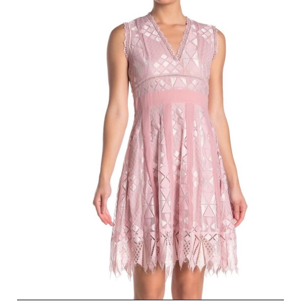 Foxiedox juliet V Neck Sleeveless Lace Trim Fairycore Mini Swing Dress Pink M